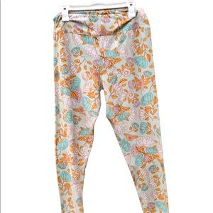 Cute Floral LuLaRoe Leggings Peach Teal